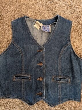 🌼 Ladies Vintage Dark Blue Denim Button Front Vest Size 9/10 EUC
